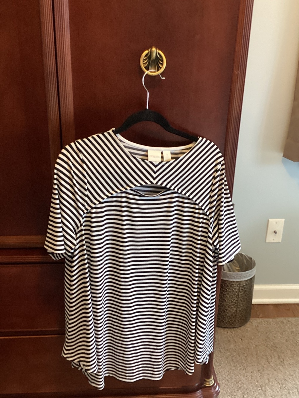 Chico's Black and White Striped Scoop Neck Top